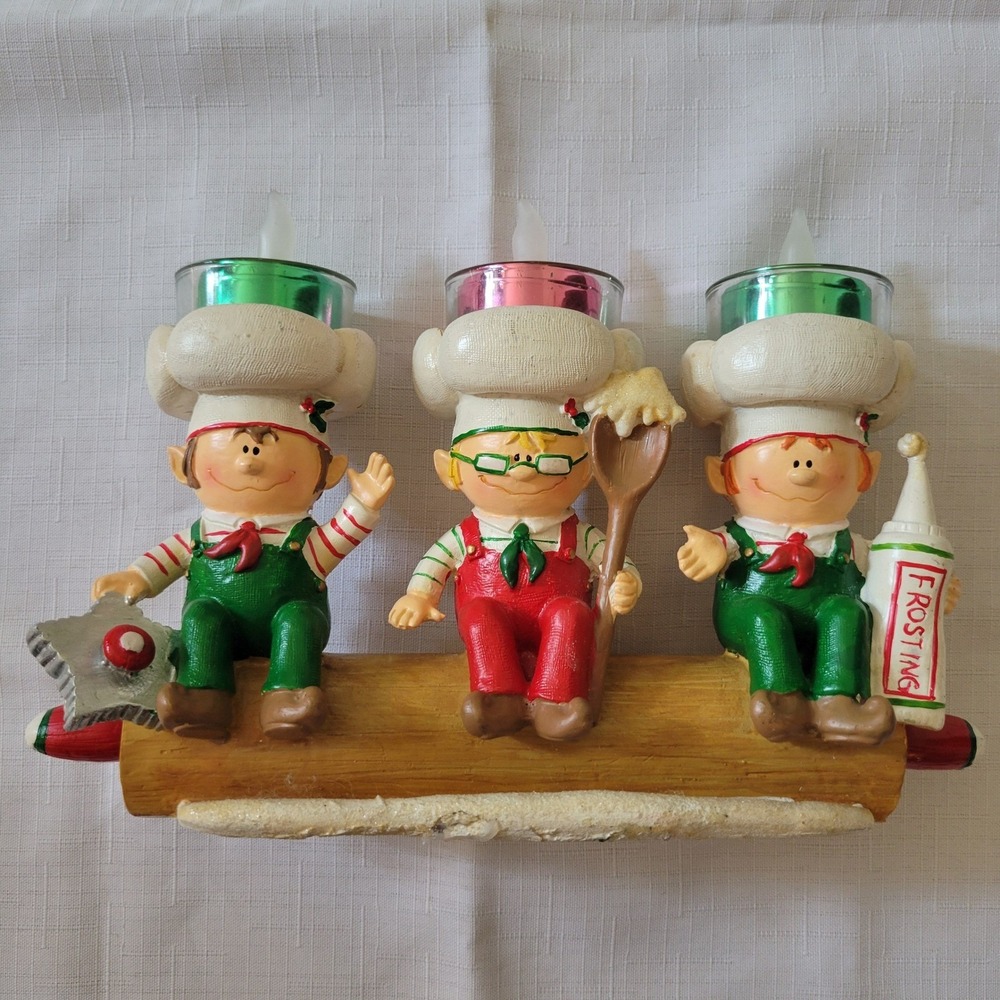 Yankee Candle Tea Light Holder Elves Rolling Pin 2011 Home Decor Christmas